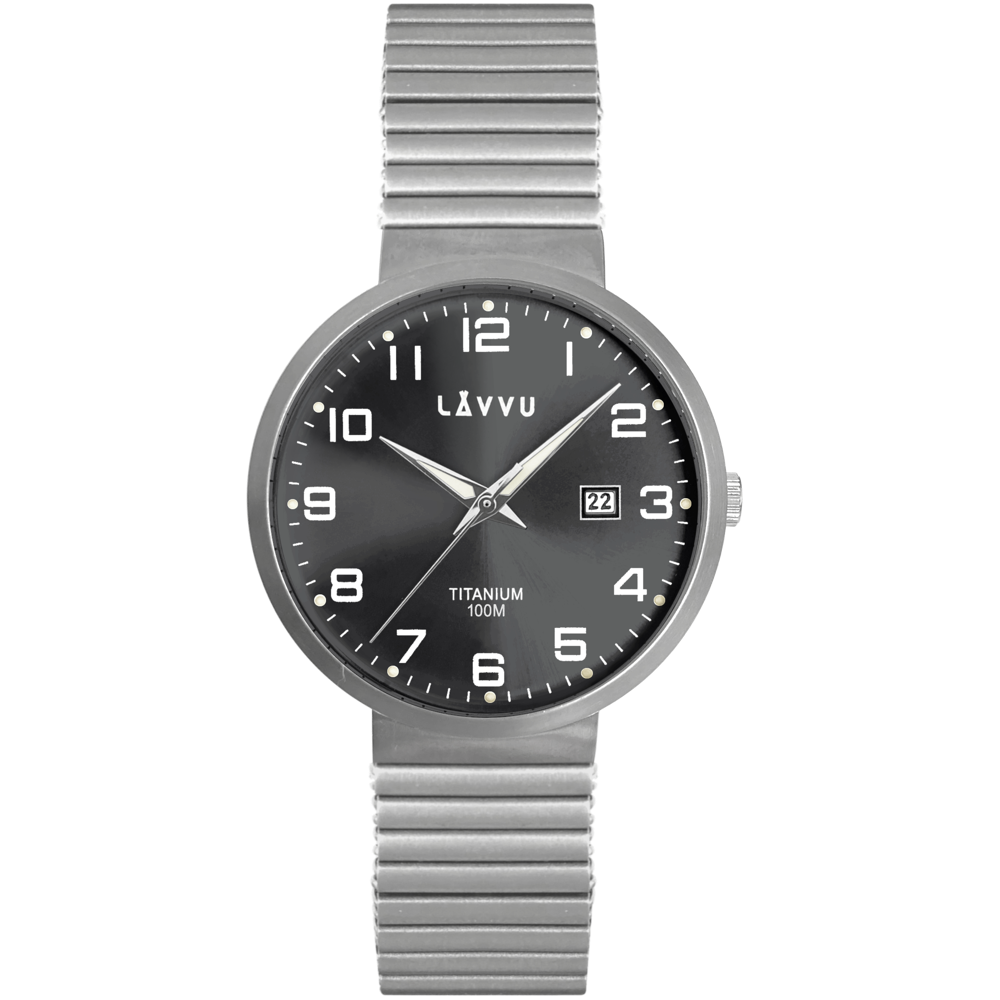 LAVVU Titanové pružné hodinky s vodotěsností 100M LAVVU LUNDEN Black LWM0222