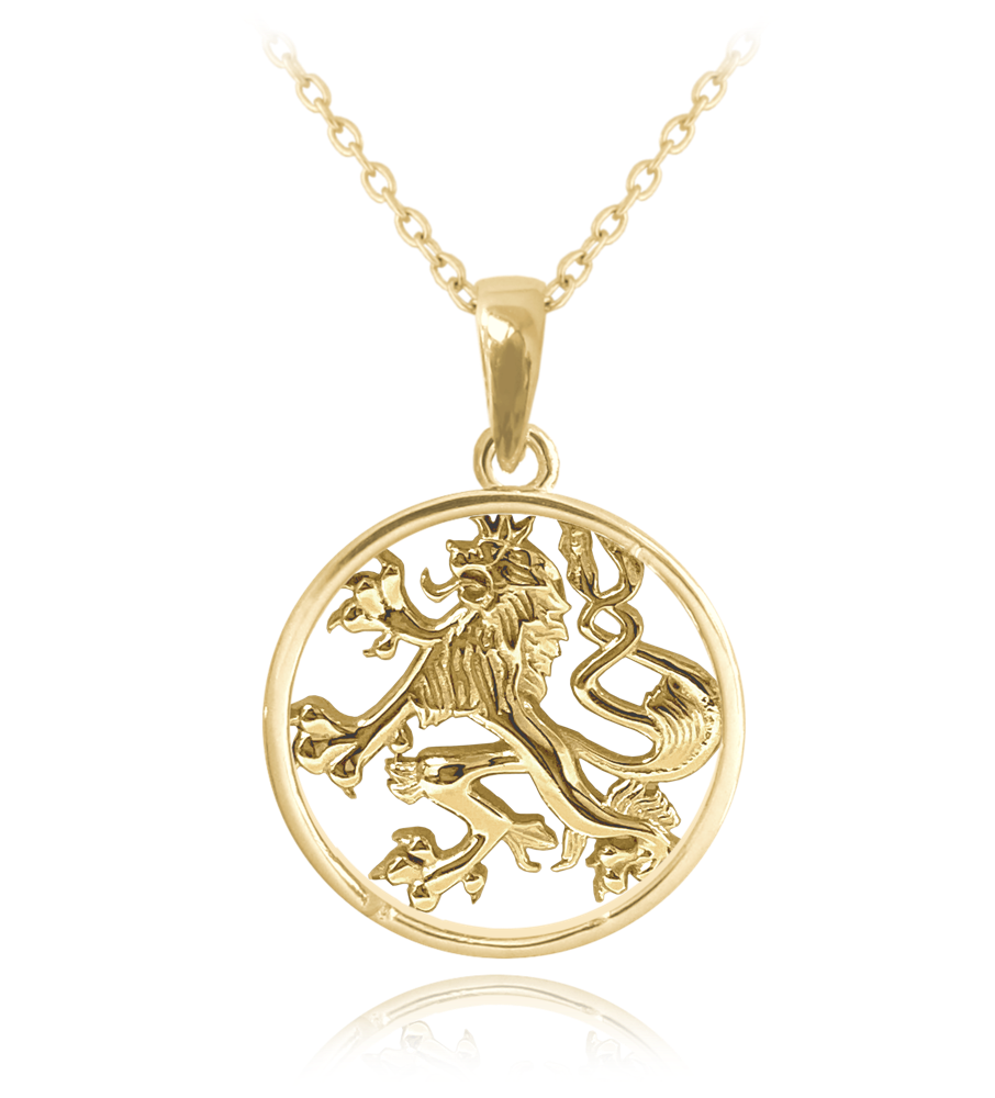 MINET Pozlacený stříbrný náhrdelník ČESKÝ LEV v kroužku