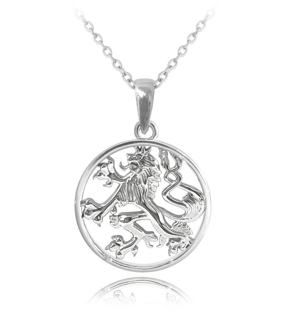 MINET Stříbrný náhrdelník ČESKÝ LEV v kroužku JMAN0036LN50