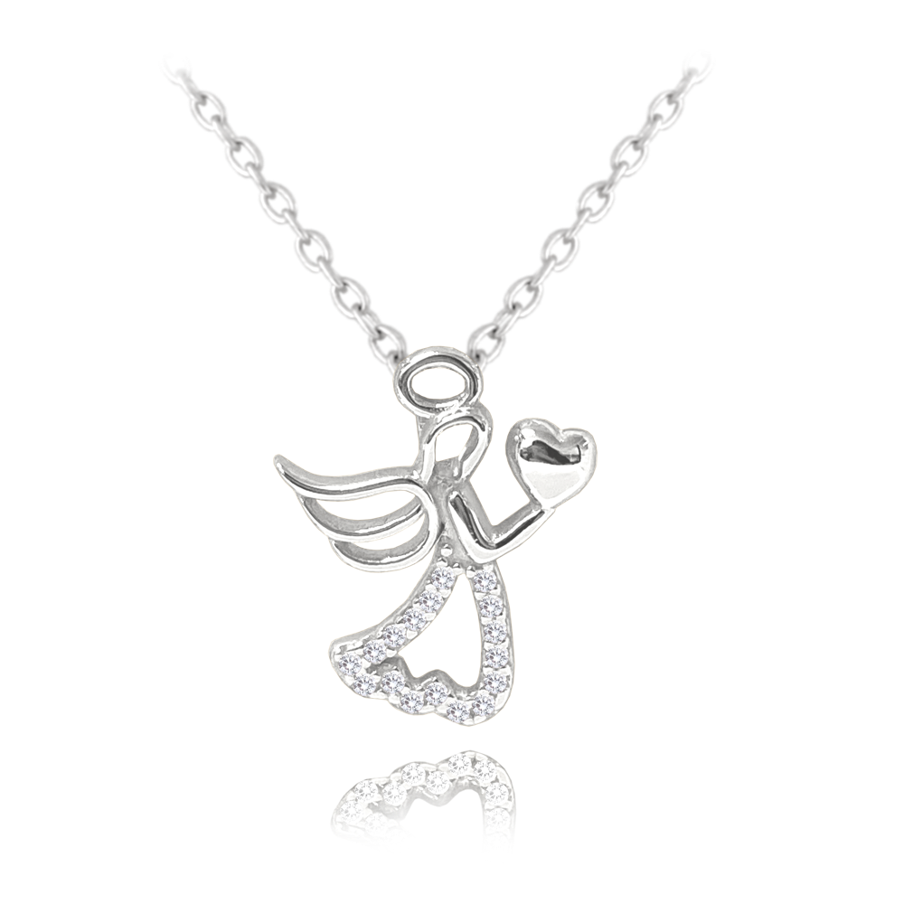 MINET Stříbrný náhrdelník ANDĚL se srdíčkem JMAN0266SN45