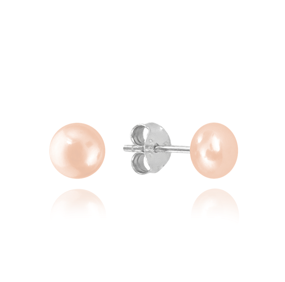MINET Stříbrné náušnice PERLY - růžové 4mm