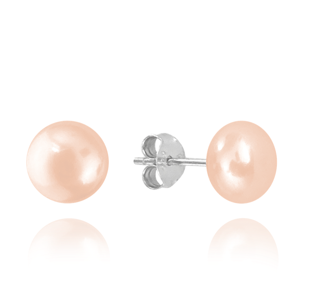 MINET Stříbrné náušnice PERLY - růžové 8mm