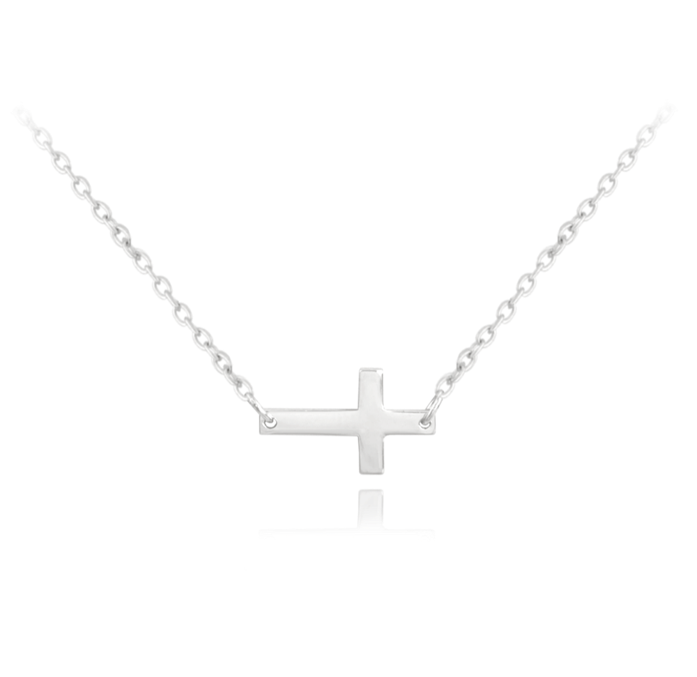 MINET Stříbrný náhrdelník drobný ležatý KŘÍŽEK JMAS0129SN45