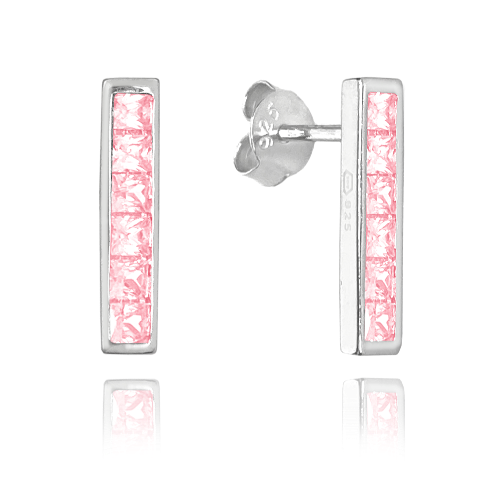Třpytivé stříbrné náušnice MINET s velkými růžovými zirkony