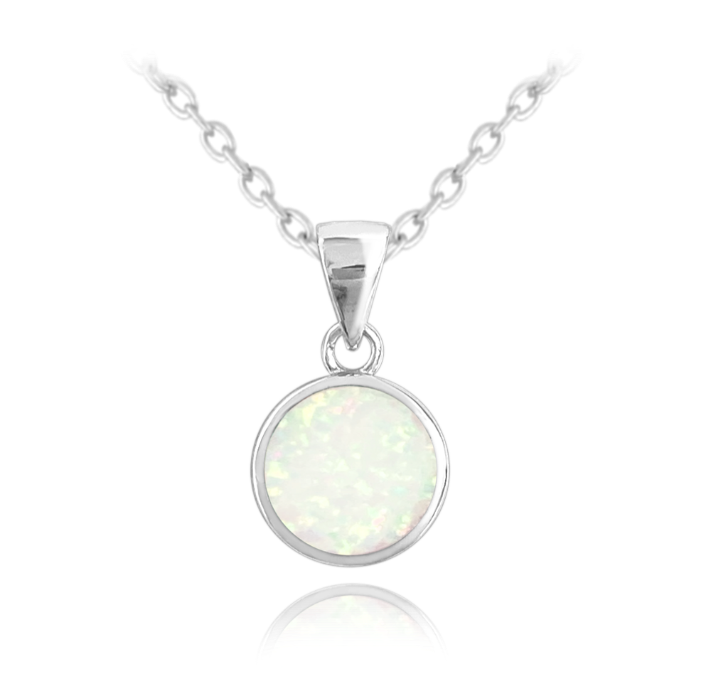 MINET Stříbrný náhrdelník s bílým opálem JMAS0131WN45