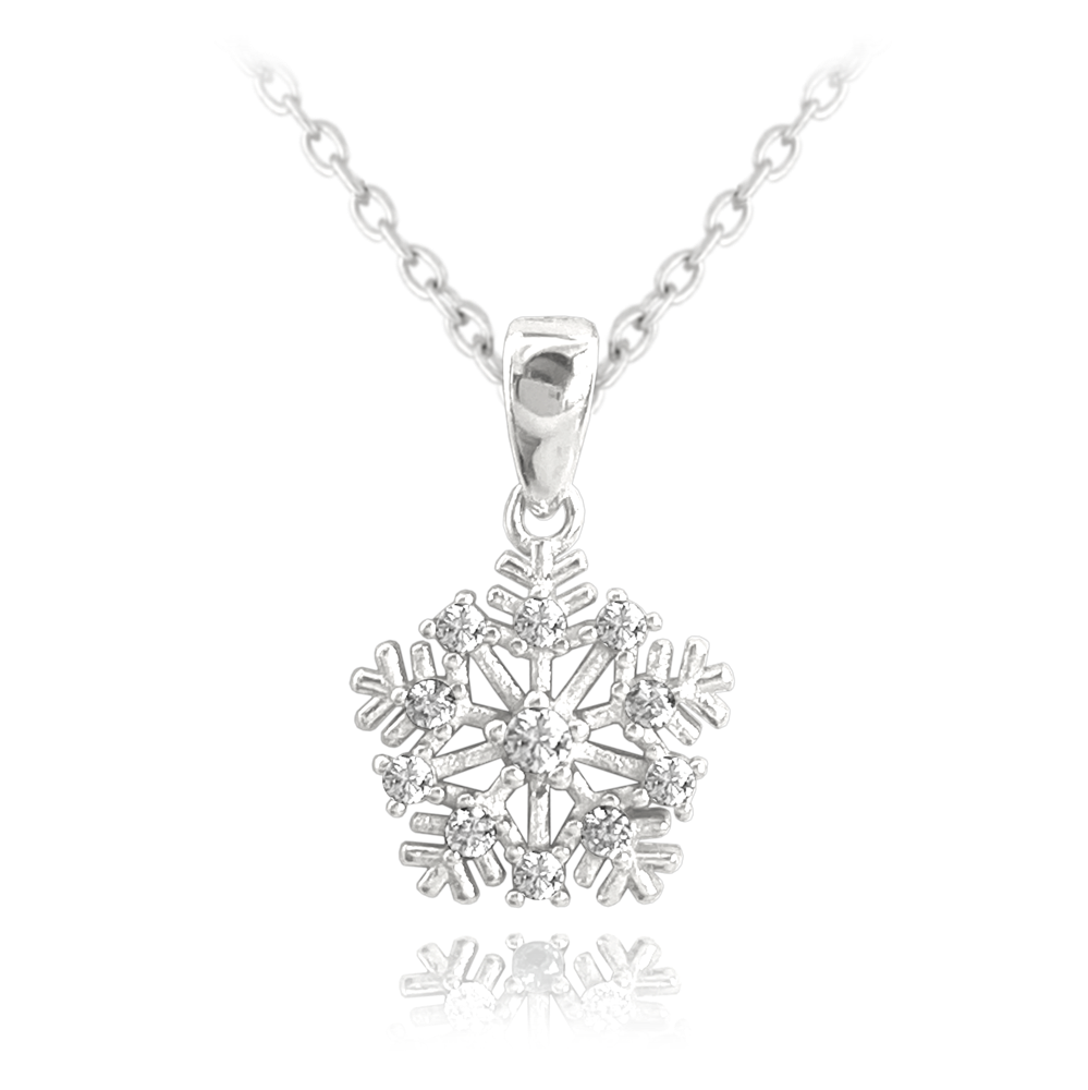 MINET Stříbrný náhrdelník SNĚHOVÁ VLOČKA s bílými zirkony JMAS8038SN45