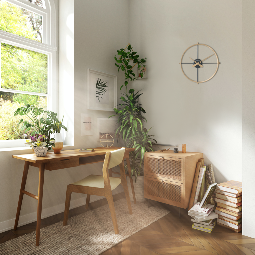 LAVVU Stylové světlé dřevěné hodiny LOFT v industriálním vzhledu LCT4080