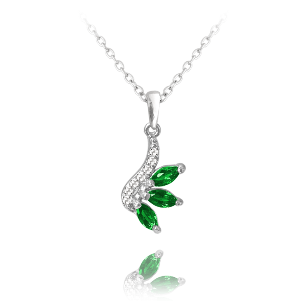 Luxusní rozkvetlý stříbrný náhrdelník MINET FLOWERS se zelenými zirkony