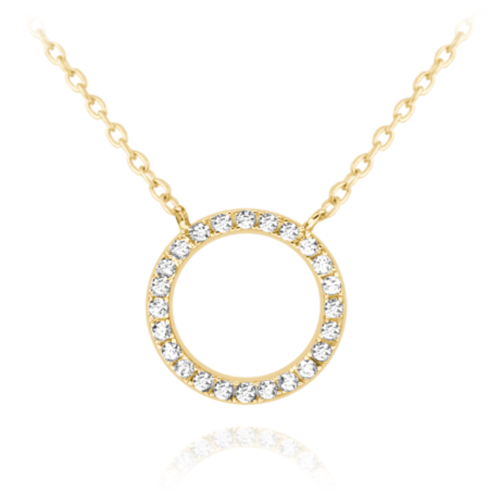 MINET Pozlacený stříbrný náhrdelník KROUŽEK s bílými zirkony JMAN0140GN45