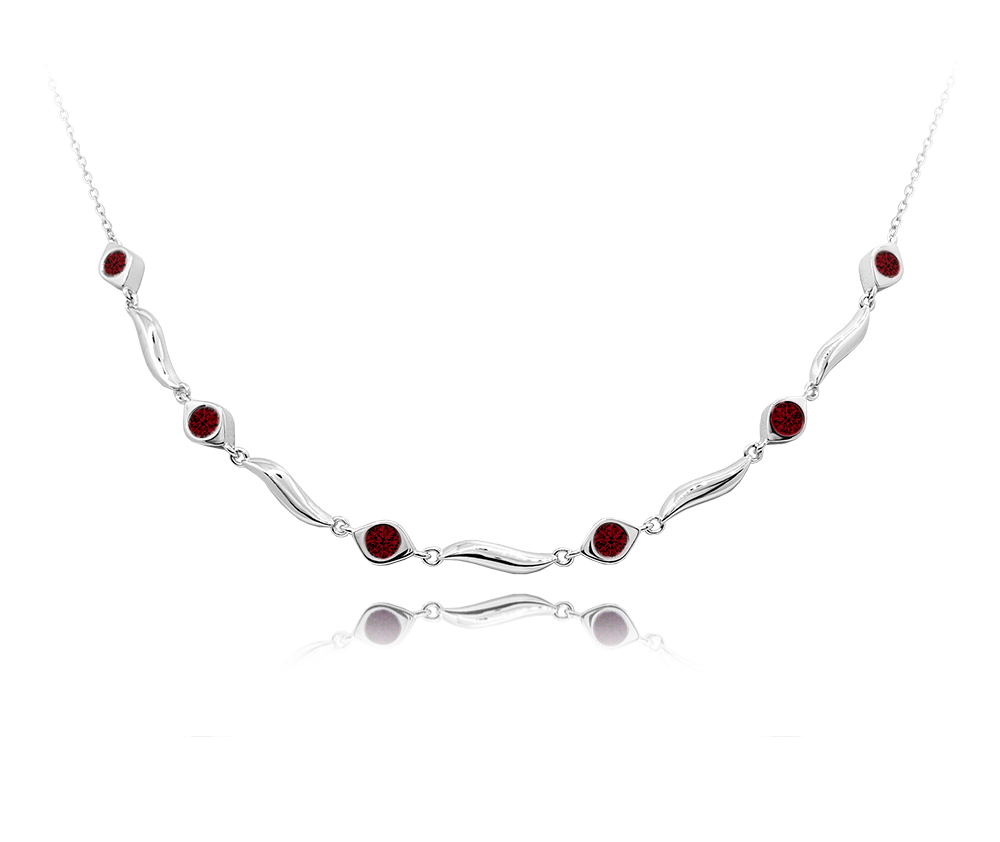 MINET Elegantní stříbrný náhrdelník s červenými zirkony JMAS0137RN45