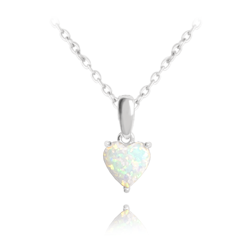 MINET Stříbrný náhrdelník SRDÍČKO s bílým opálkem JMAS0138SN45