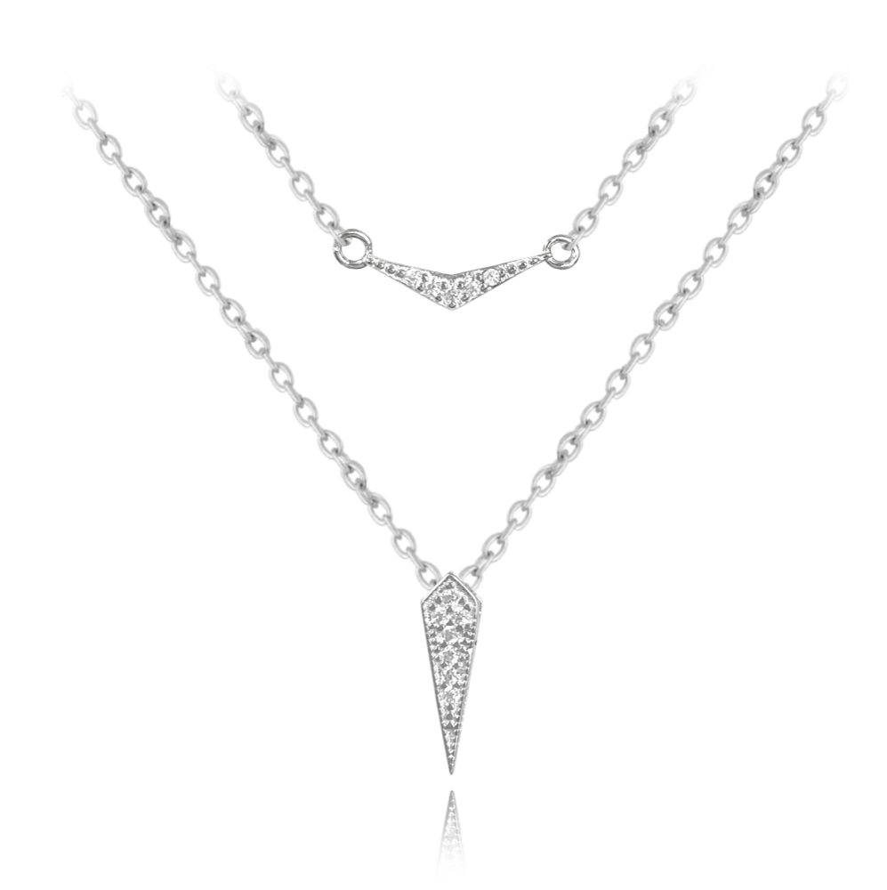MINET Dvojitý stříbrný náhrdelník ŠPIČKA s bílými zirkony JMAN0286SN45