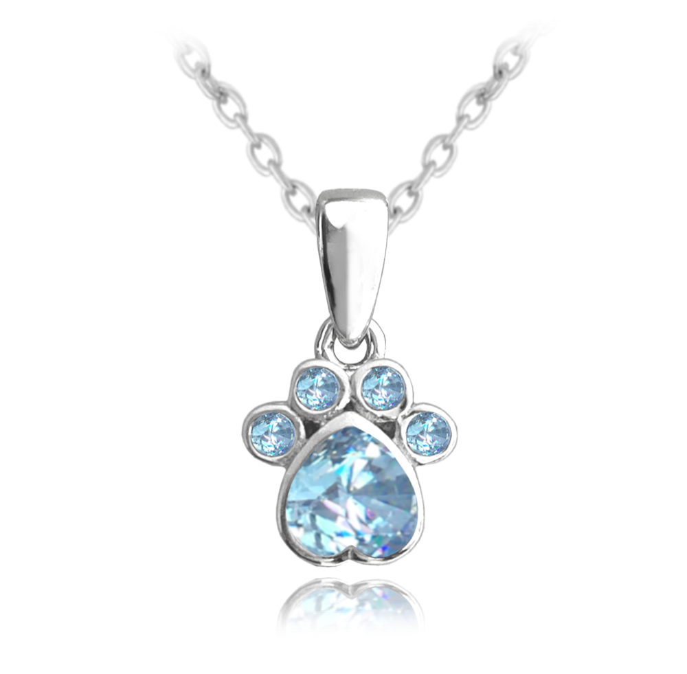 MINET Stříbrný náhrdelník TLAPKA s modrými zirkony JMAD0029AN38
