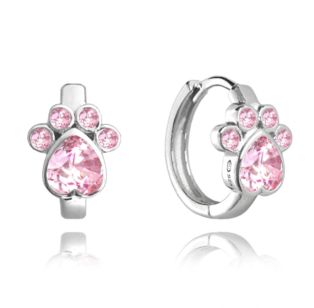 MINET Stříbrné náušnice TLAPKY s růžovými zirkony JMAD0029PE00