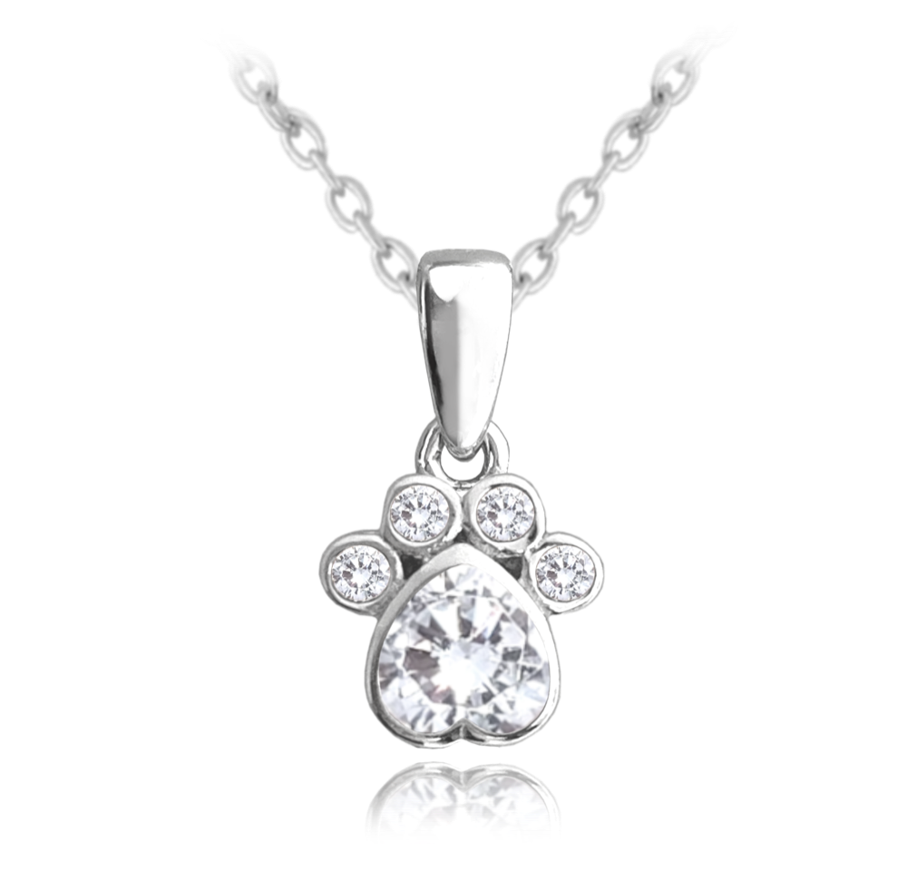MINET Stříbrný náhrdelník TLAPKA s bílými zirkony