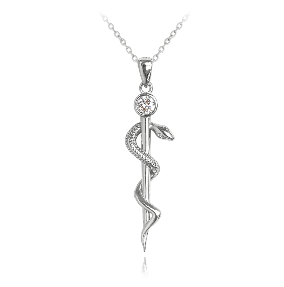 MINET Stříbrný náhrdelník AESKULAPOVA HŮL s bílým zirkonem JMAN0298SN45