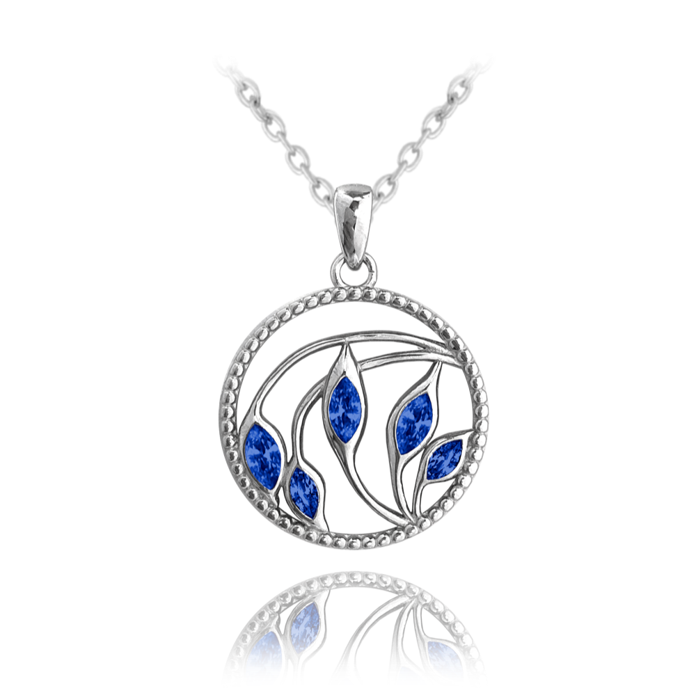 MINET Stříbrný náhrdelník LÍSTKY v kroužku s modrými zirkony JMAS0145BN45