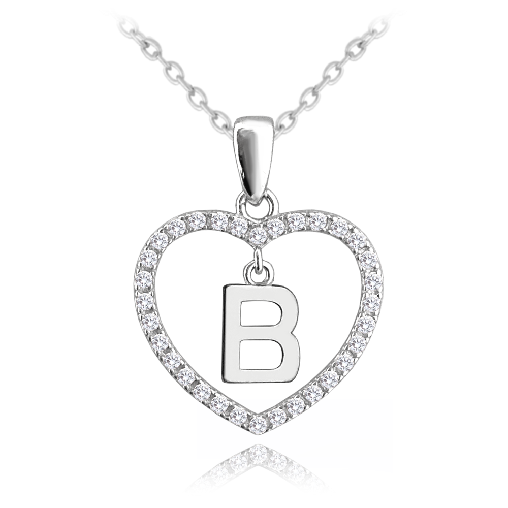MINET Stříbrný náhrdelník písmeno v srdíčku "B" se zirkony
