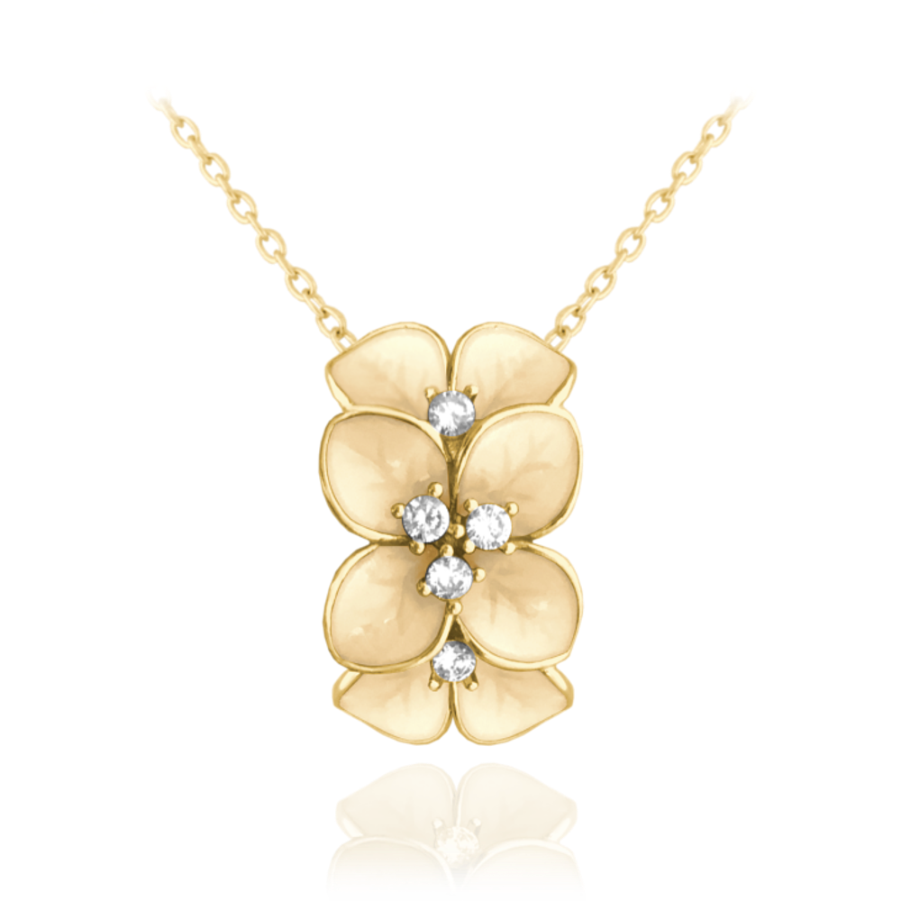 MINET Rozkvetlý pozlacený stříbrný náhrdelník FLOWERS se zirkony