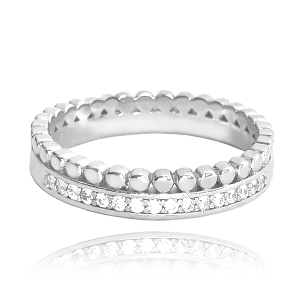 MINET Dvojitý stříbrný prsten s bílými zirkony vel. 48