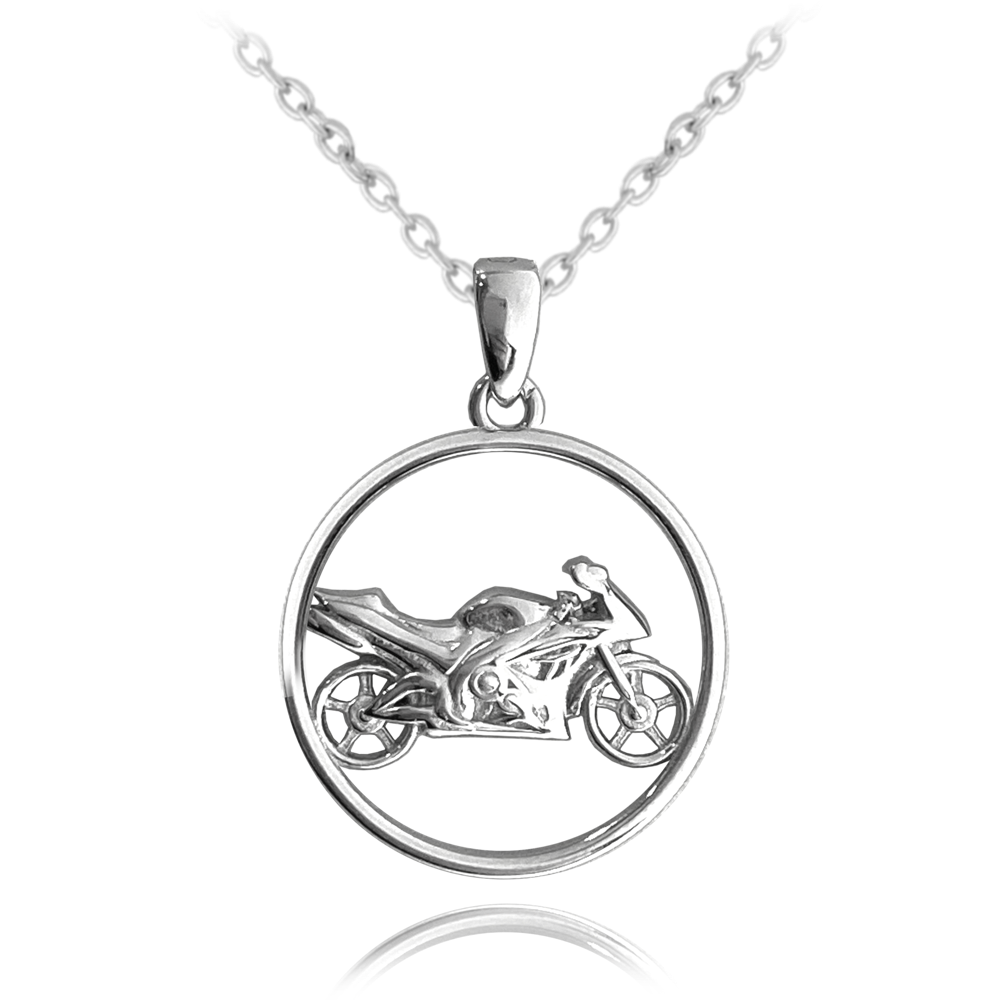 MINET Stříbrný náhrdelník MOTORKA v kroužku JMAN0036XN45