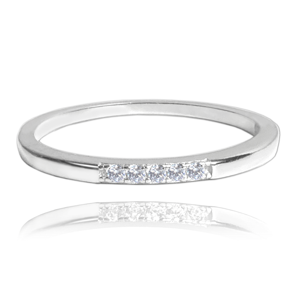 MINET Stříbrný prsten KROUŽEK s bílými zirkony vel. 55