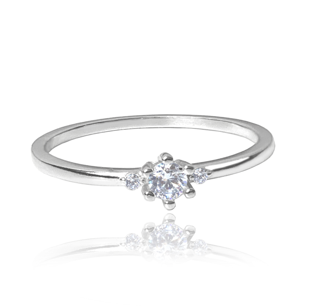 MINET Drobný stříbrný prsten s bílými zirkony vel. 52