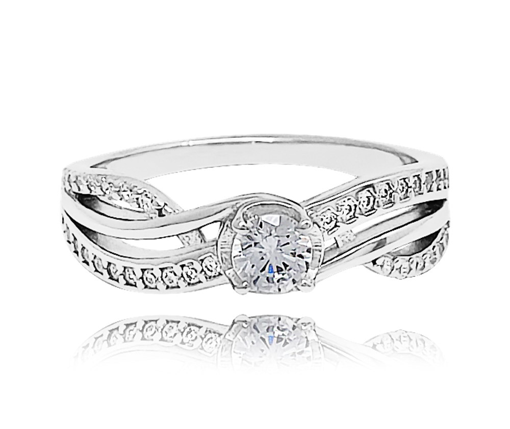 MINET Stříbrný zapletený prsten s bílými zirkony vel. 51