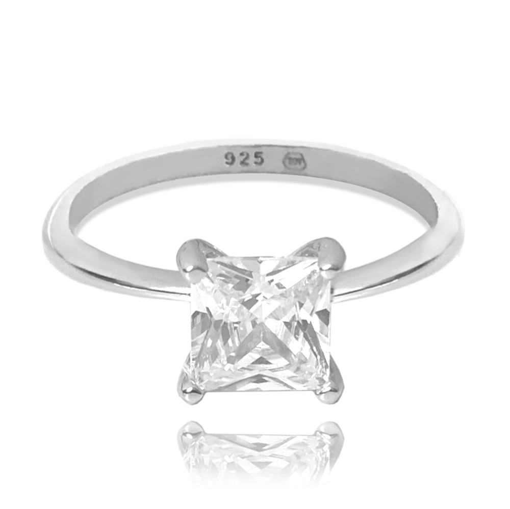 MINET Stříbrný prsten s velkým bílým zirkonem vel. 49