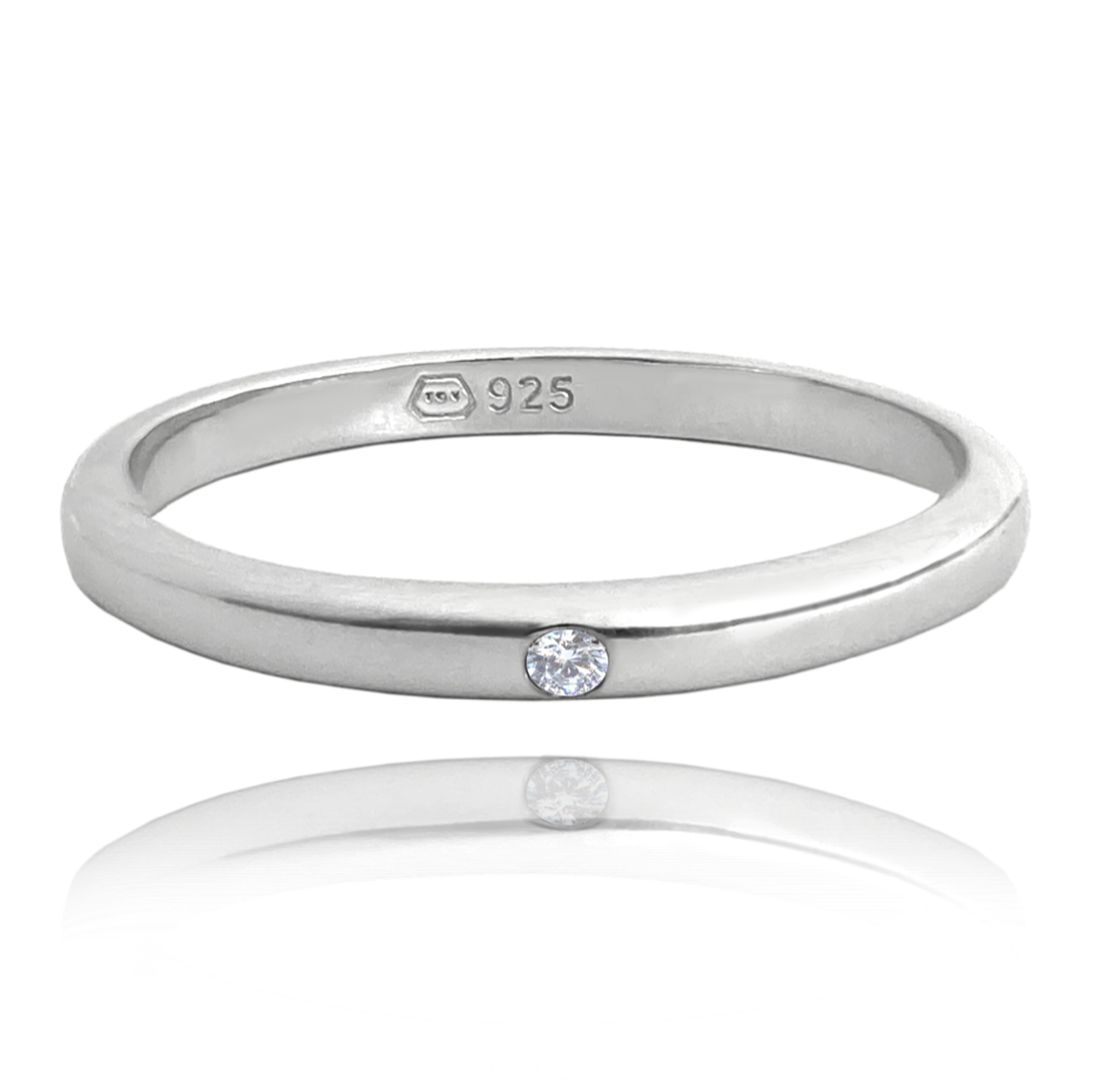 MINET Minimalistický snubní stříbrný prsten se zirkonem vel. 52