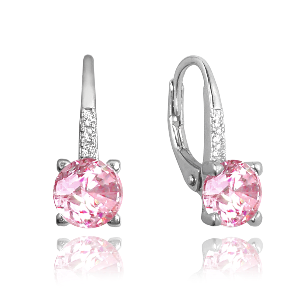 MINET Elegantní stříbrné náušnice s růžovým zirkonem JMAS0150PE00