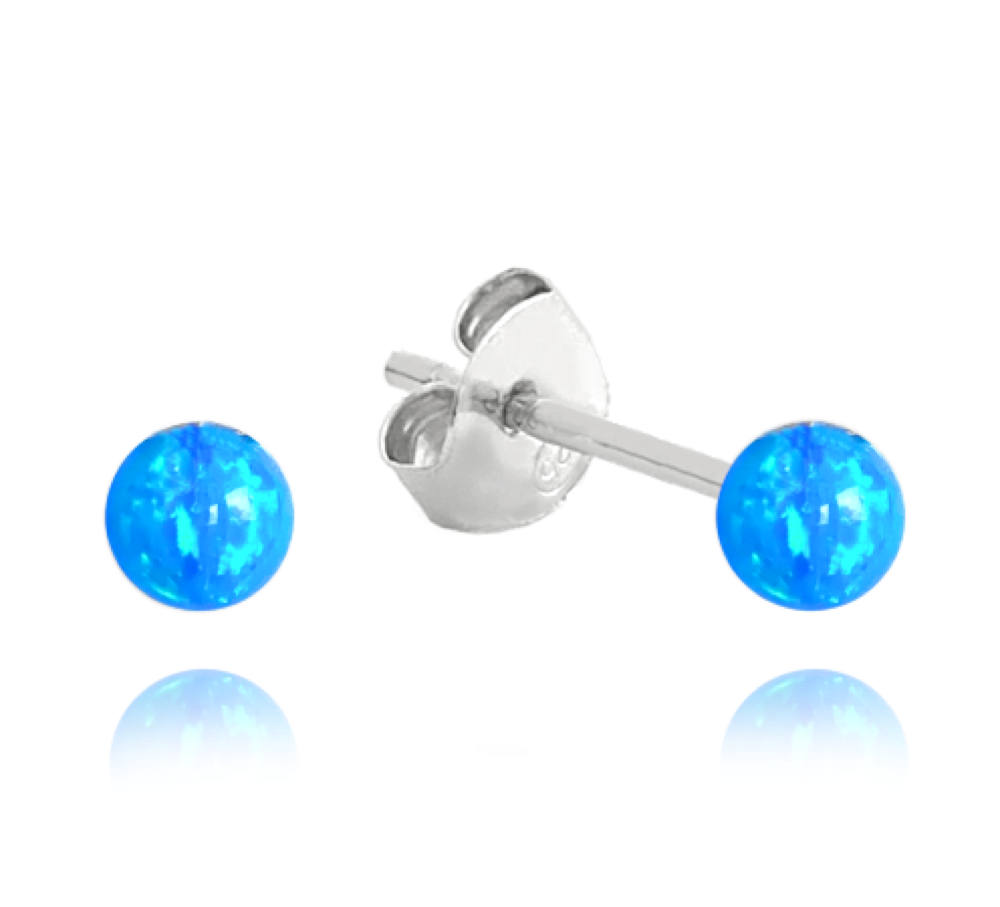 MINET Stříbrné náušnice KULIČKY se světle modrými opálky JMAS0151AE03