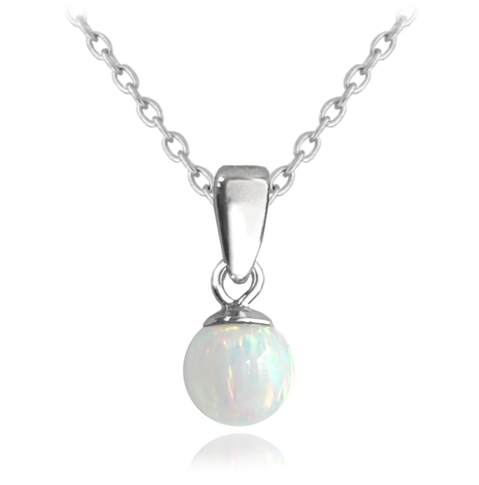 MINET Stříbrný náhrdelník KULIČKA s bílým opálkem JMAS0151WN45