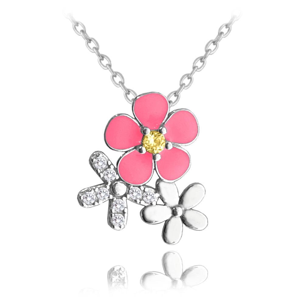 MINET Růžový rozkvetlý stříbrný náhrdelník FLOWERS se zirkonem JMAS5058PN45