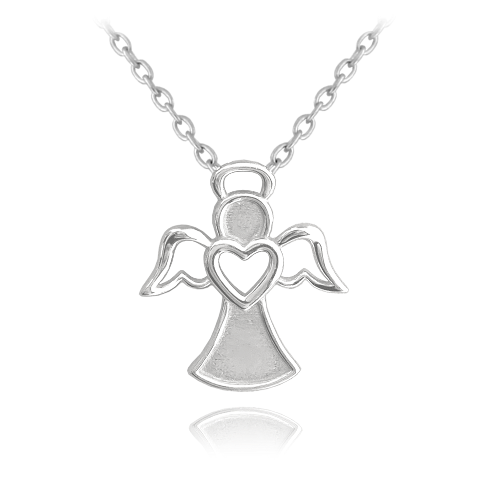 MINET Stříbrný náhrdelník ANDĚL se srdíčkem