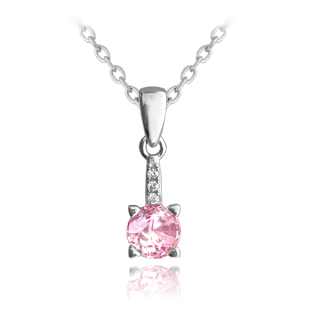 MINET Elegantní stříbrný náhrdelník s růžovým zirkonem JMAS0150PN45
