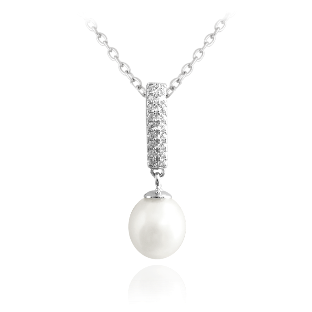 MINET Stříbrný náhrdelník přírodní bílé perly se zirkony