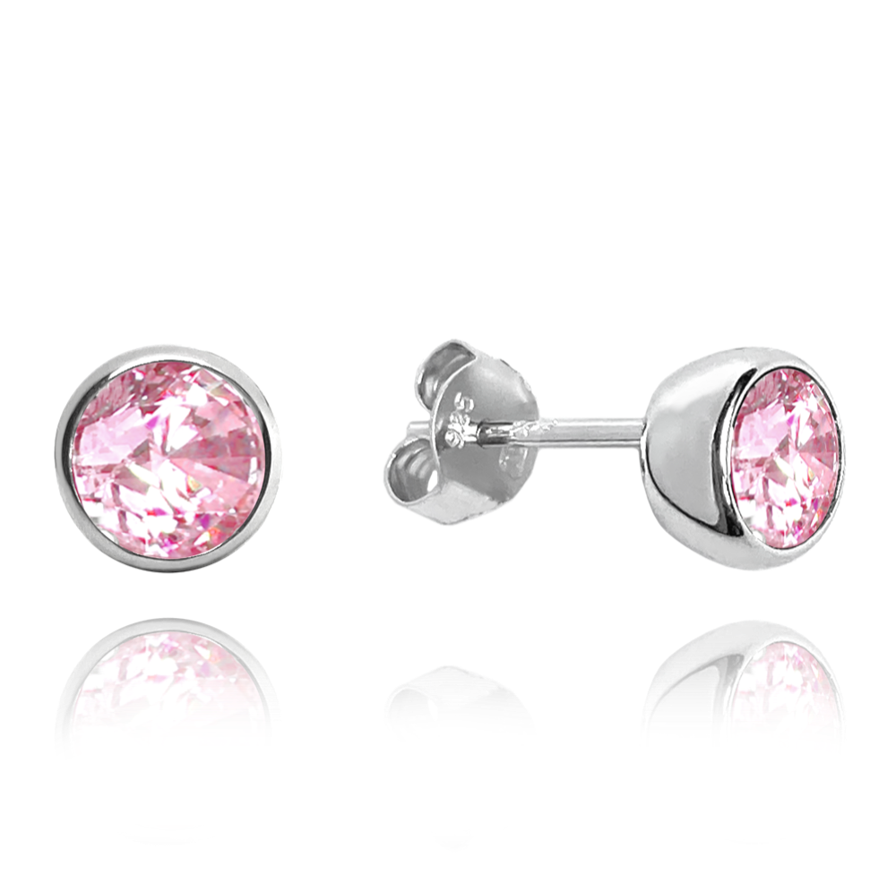 MINET Stříbrné náušnice KULIČKY s růžovými zirkony JMAN0301PE00