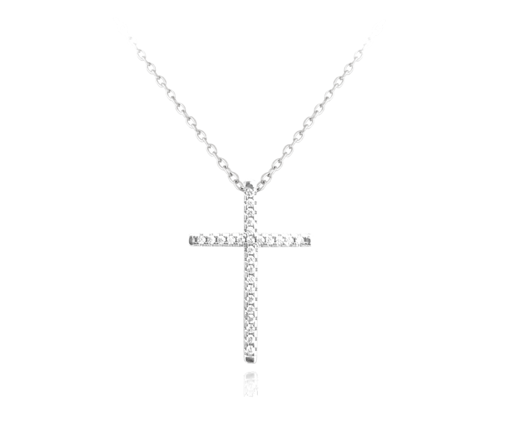MINET Stříbrný náhrdelník KŘÍŽEK s bílými zirkony JMAN0005SN46