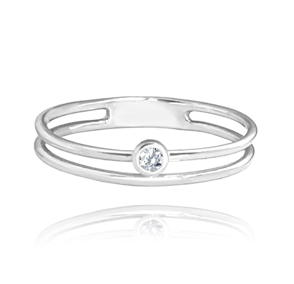 MINET Dvojitý stříbrný prsten s bílým zirkonem vel. 47