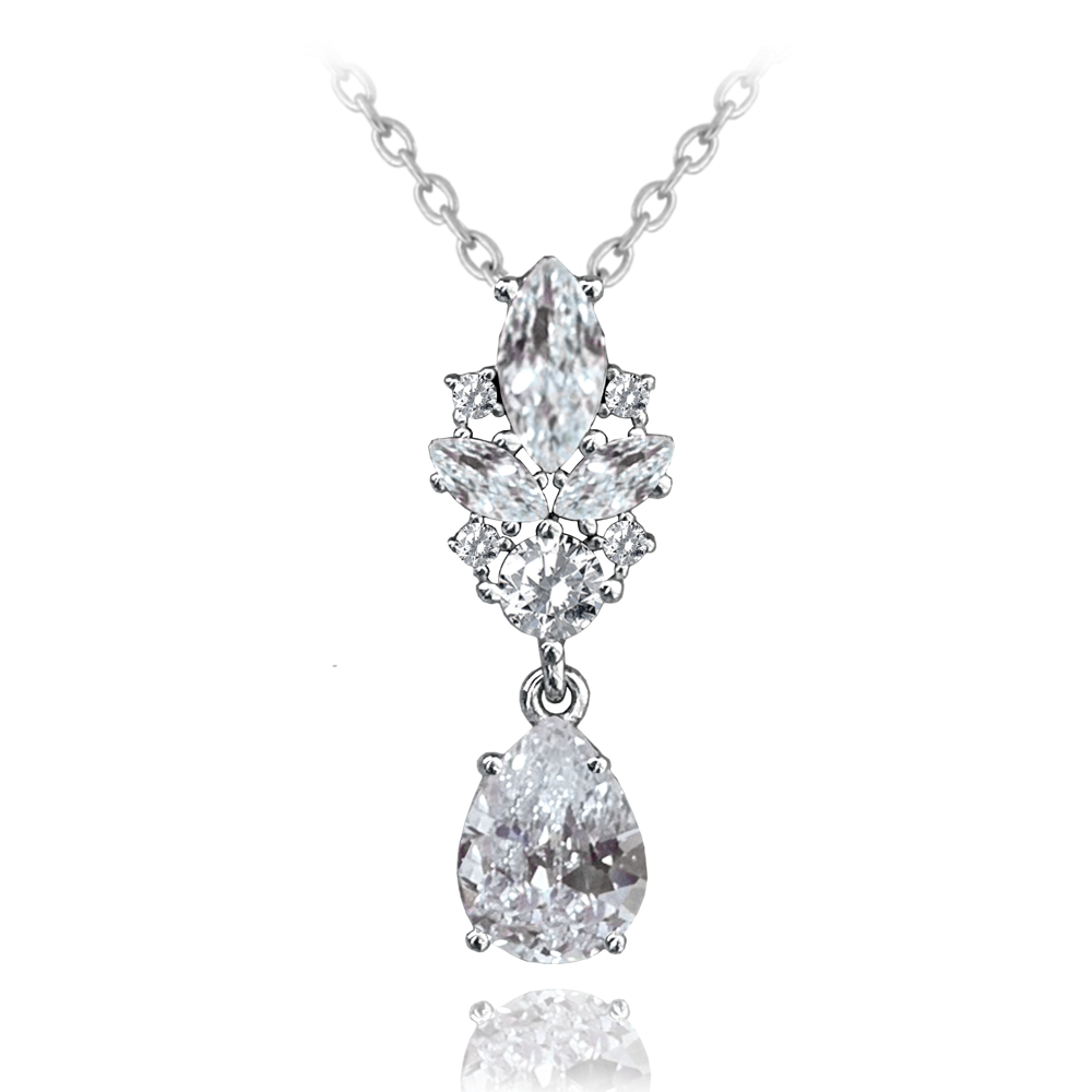 MINET Luxusní ozdobný stříbrný náhrdelník s bílými zirkony