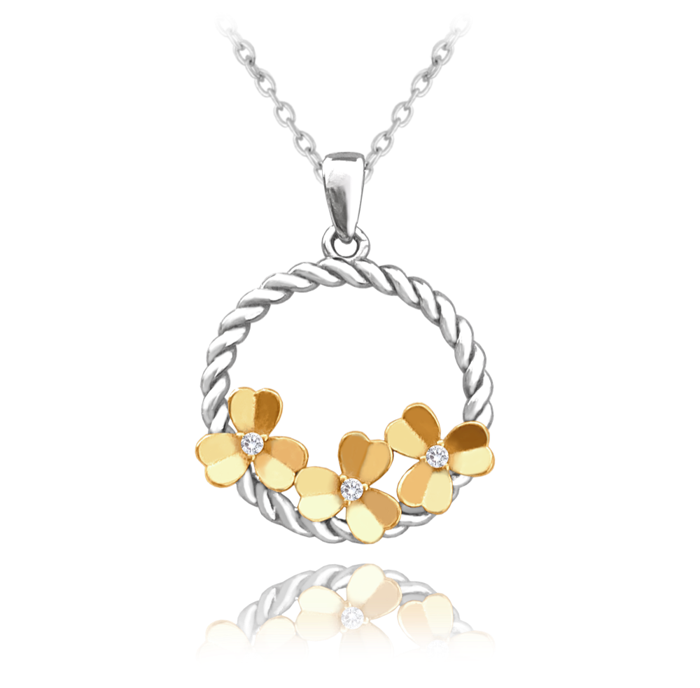 MINET Rozkvetlý pozlacený stříbrný náhrdelník FLOWERS se zirkony JMAS5060GN45