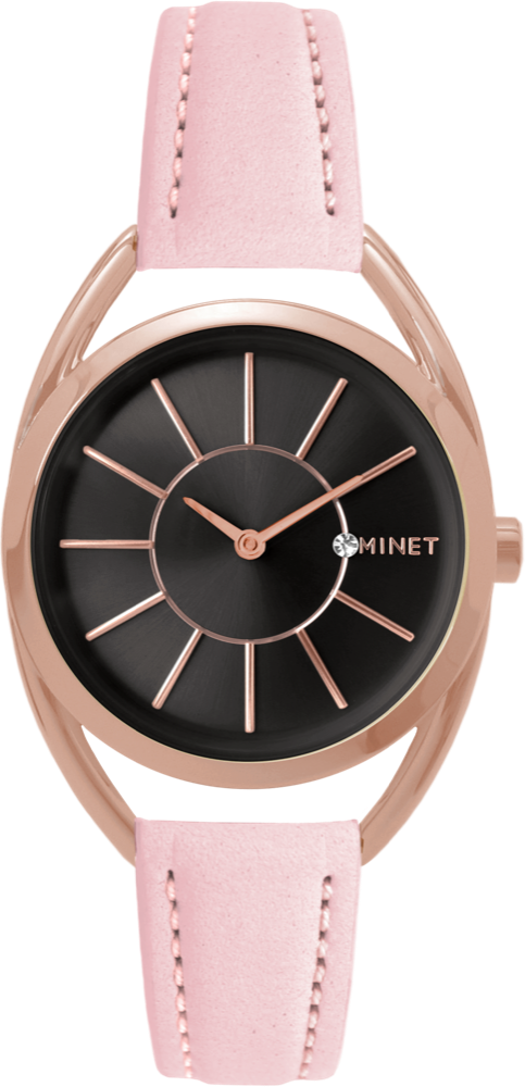 MINET Rose gold dámské hodinky ICON PINK NOBUCK s koženým řemínkem MWL5095