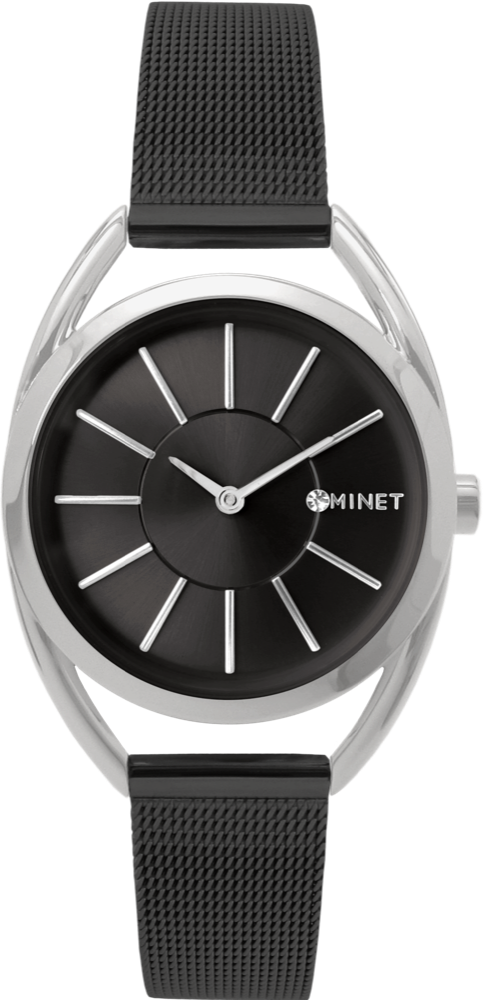 MINET Stříbrno-černé dámské hodinky ICON BLACK MESH
