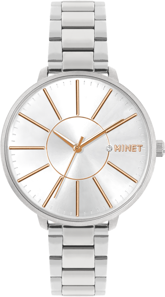 MINET Stříbrné dámské hodinky PRAGUE s rose gold indexy MWL5179