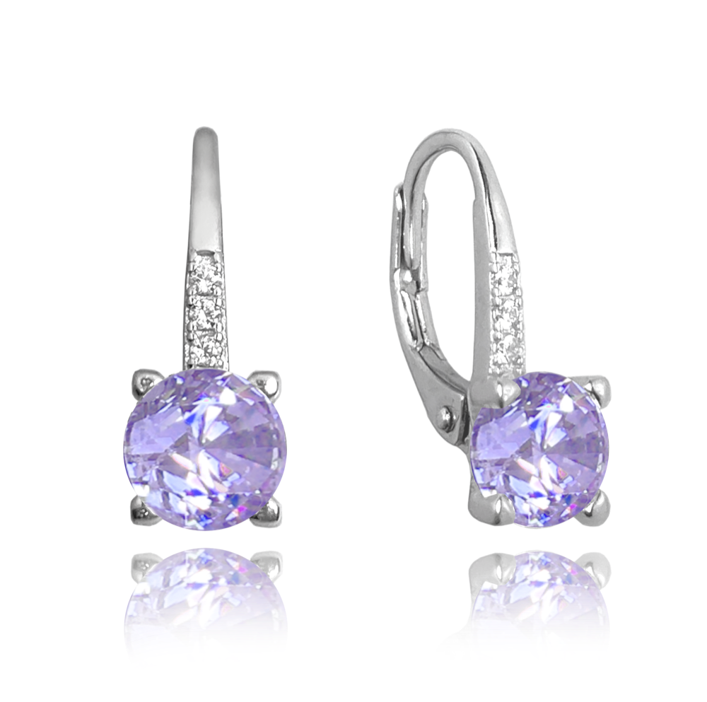 MINET Elegantní stříbrné náušnice s fialovým zirkonem JMAS0150FE00