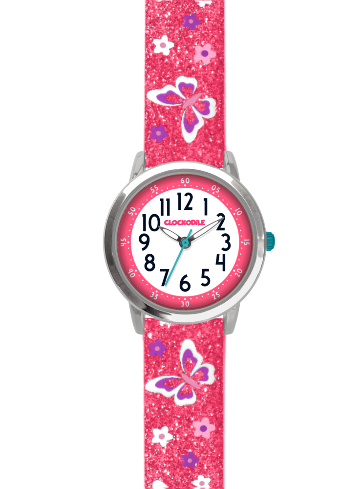 CLOCKODILE Motýlí růžové dívčí dětské hodinky BUTTERFLIES se třpytkami CWG5044