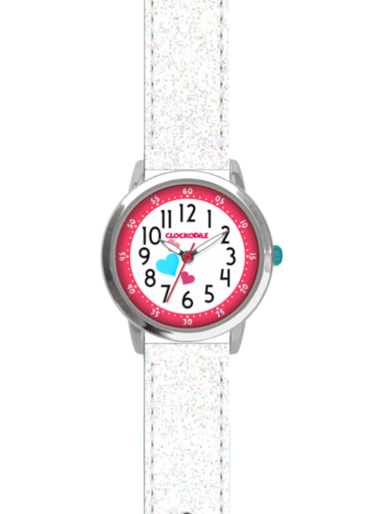 CLOCKODILE Bílo-růžové třpytivé dívčí dětské hodinky se srdíčky HEARTS CWG5065
