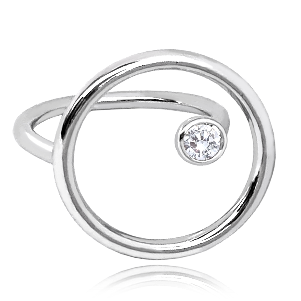 MINET Stříbrný prsten otevřený KROUŽEK se zirkonem vel. 52 JMAS0154SR52