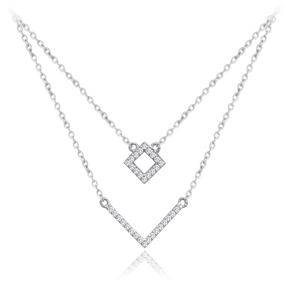 MINET Dvojitý stříbrný náhrdelník s bílými zirkony JMAN0354SN45